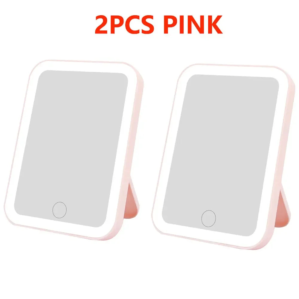 3 Colors LED Vanity Mirror Touch Screen 3 Brightness Dimmable USB Rechargeable Portable Makeup Mirror