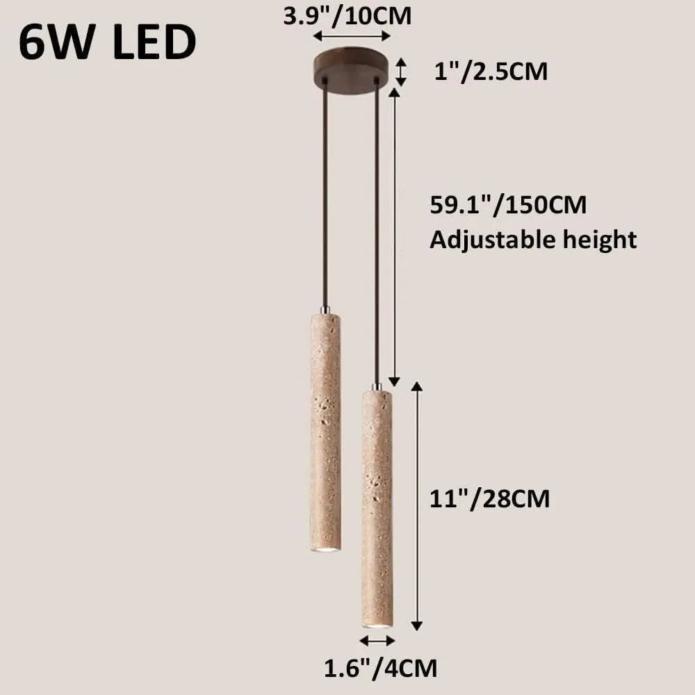 Led Pendant Lamp Long Tube Wood Ceiling Lamp Japan Style Quiet Wind Bedroom Bedside Chandelier Retro Modern travertine  lighting