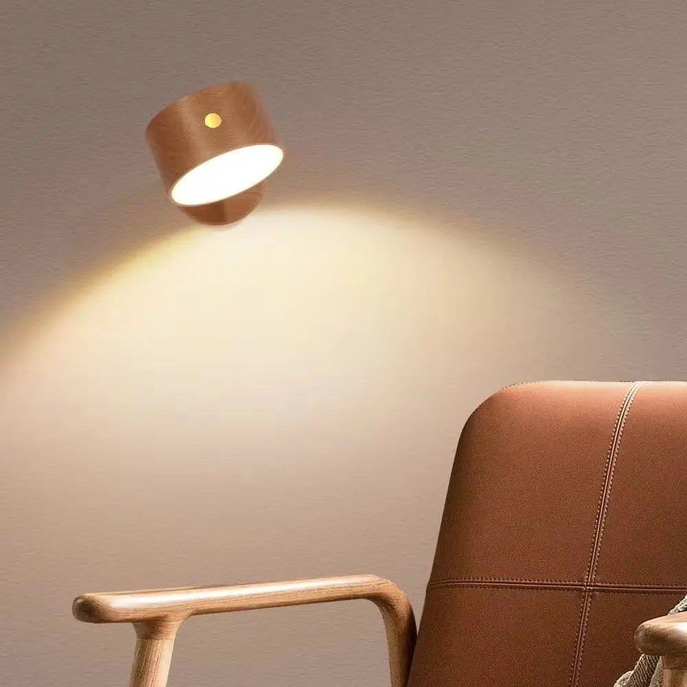 360° Rotating Wood Color Wall Mounted Lamp Touch Control Magnetic Mounting LED Wall Sconce Dimmable Warm White USB Rechargeable