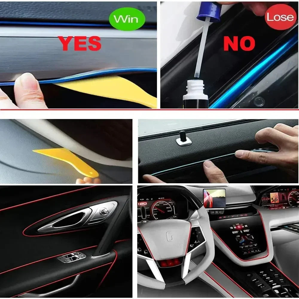 5M Car Interior LED Strip Light EL Wire Neon Ambient Lighting USB Flexible Decoration DIY Auto Party Atmosphere Lamp Diode