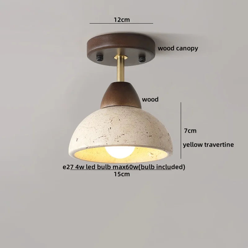 IWHD Natural Stone LED Ceiling Light Decoration Wabi-sabi Wind Aisle Corridor Living Room Modern Ceiling Lamp Yellow Travertine