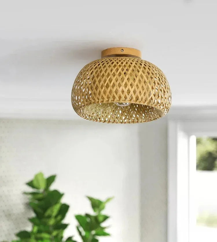 Retro Led Bamboo Woven Ceiling Lamp Corridor Aisle Living Room Ceiling Light E27 Woven Lamps Decorative Fixtures