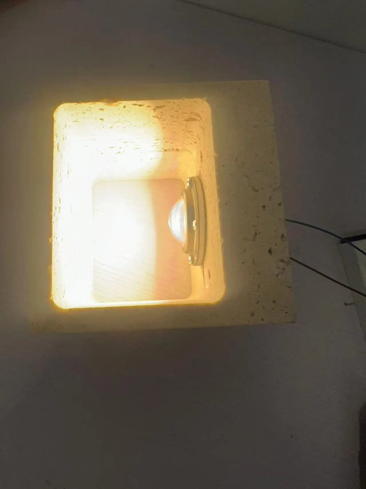 Luma Square Shape Yellow Travertine Wall Lamp for Outdoor Waterproof Courtyard Sconce Hallway Stairs Bathroom Stone Wall Lamp