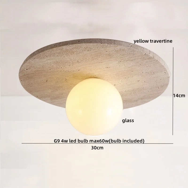IWHD Natural Stone LED Ceiling Light Decoration Wabi-sabi Wind Aisle Corridor Living Room Modern Ceiling Lamp Yellow Travertine