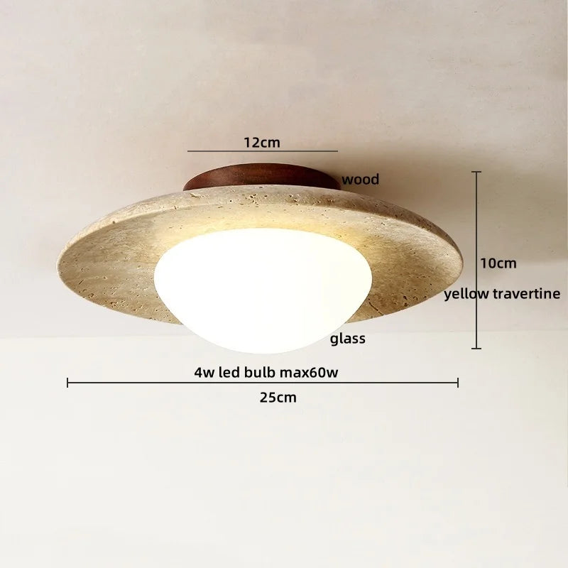 IWHD Natural Stone LED Ceiling Light Decoration Wabi-sabi Wind Aisle Corridor Living Room Modern Ceiling Lamp Yellow Travertine