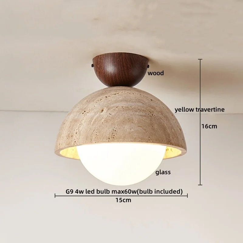 IWHD Natural Stone LED Ceiling Light Decoration Wabi-sabi Wind Aisle Corridor Living Room Modern Ceiling Lamp Yellow Travertine