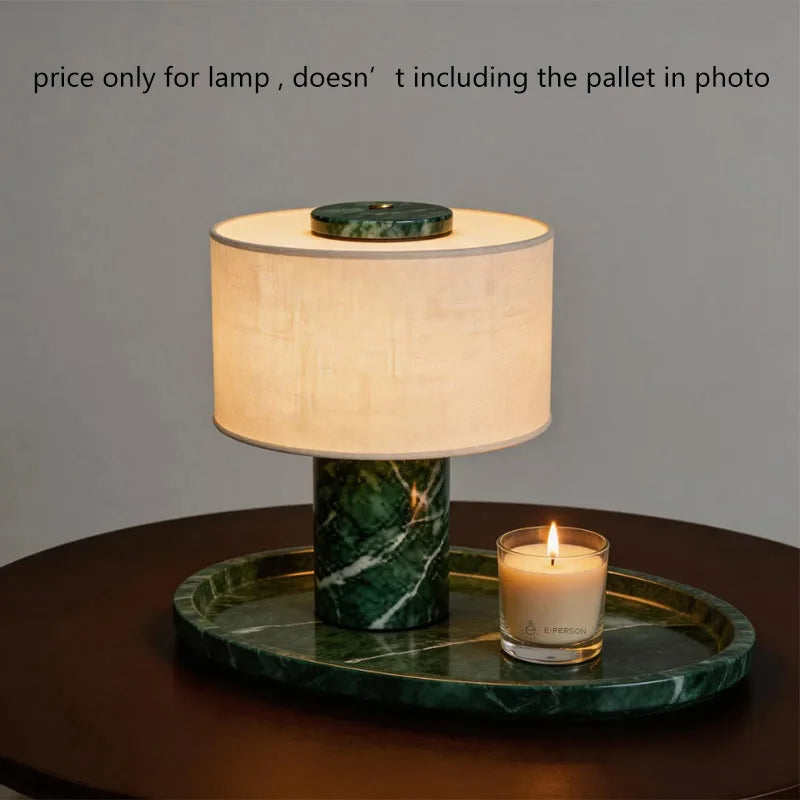 Lessa Marble-Style Table Lamp with Fabric Shade