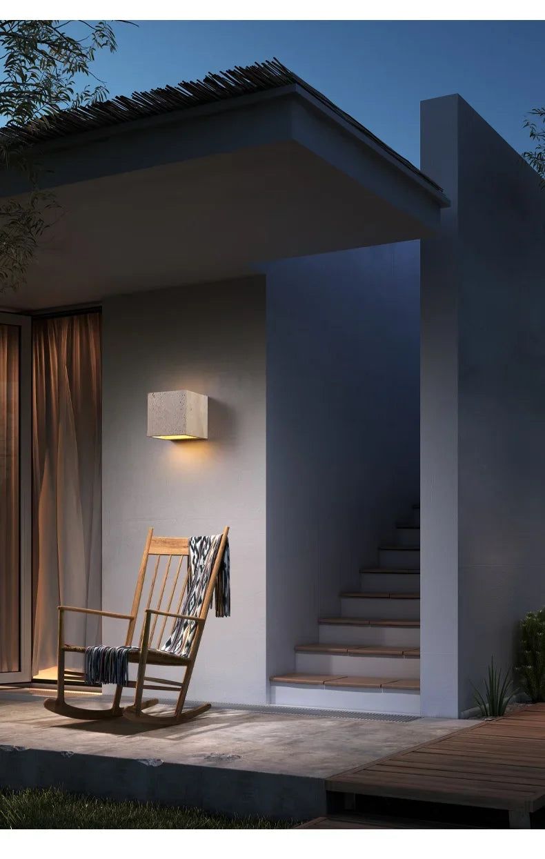 Luma Square Shape Yellow Travertine Wall Lamp for Outdoor Waterproof Courtyard Sconce Hallway Stairs Bathroom Stone Wall Lamp
