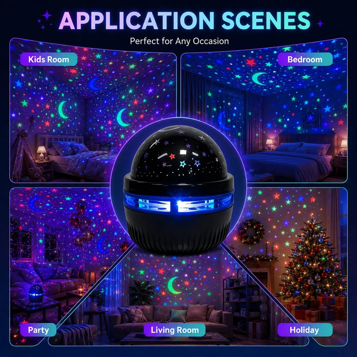 Starry Sky Projector Lamp RGB Galaxy Light Moon Star LED Night Lamp USB Ambient Light Bedroom Home Party Decoration