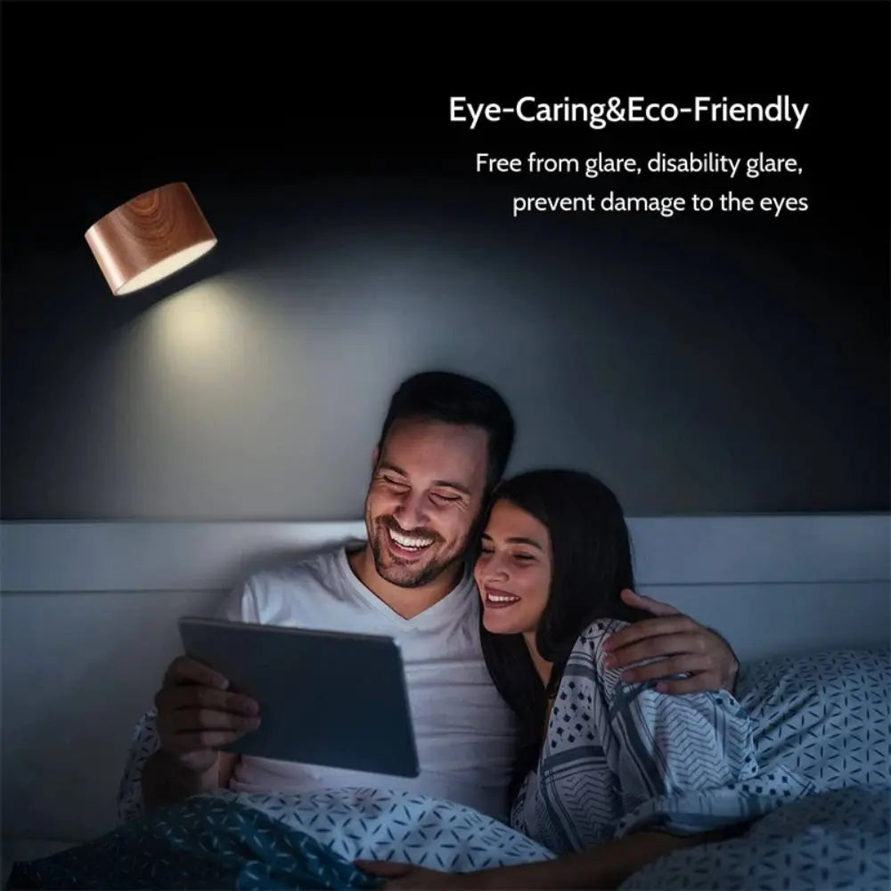 360° Rotating Wood Color Wall Mounted Lamp Touch Control Magnetic Mounting LED Wall Sconce Dimmable Warm White USB Rechargeable