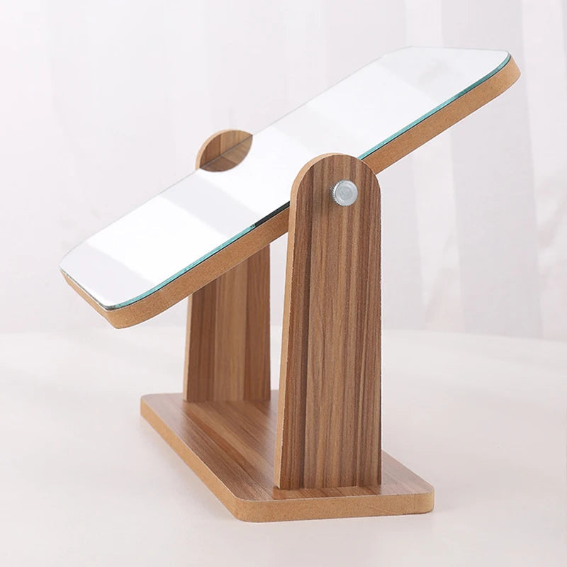 Dresser Vanity Makeup Mirror with Wood Stand, 360 Degree Rotating Compact Cosmetic Mirror, Portable Counter-top Mirror Bath Gift