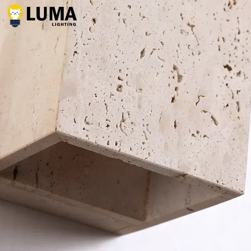 Luma Square Shape Yellow Travertine Wall Lamp for Outdoor Waterproof Courtyard Sconce Hallway Stairs Bathroom Stone Wall Lamp