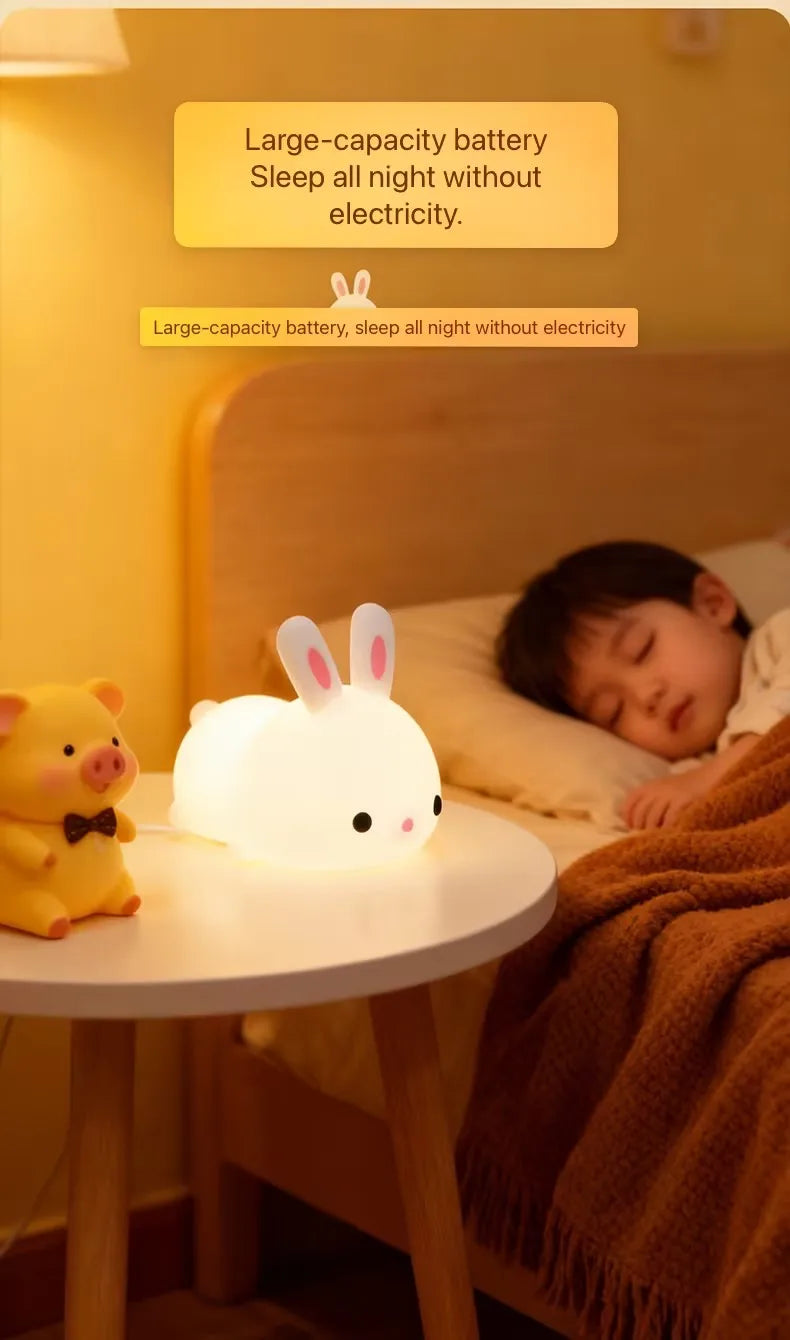 Touch Sensor RGB LED Rabbit Night Light Colorful USB Rechargeable Silicone Bunny Lamp for Children Baby Toy Festival Gift