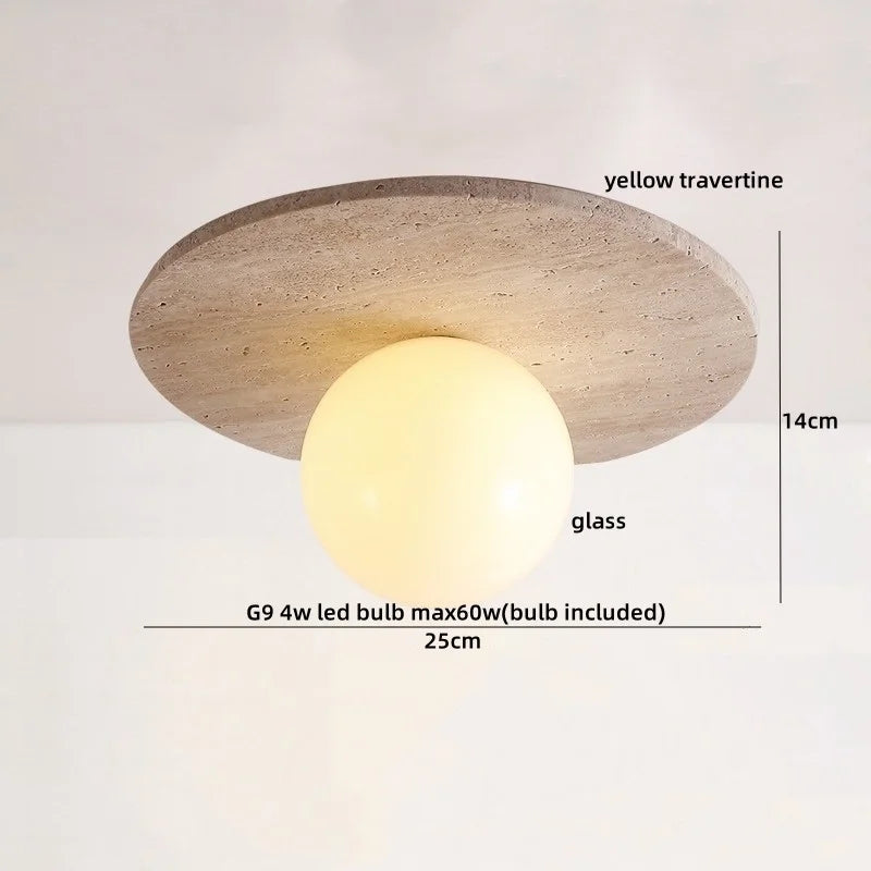 IWHD Natural Stone LED Ceiling Light Decoration Wabi-sabi Wind Aisle Corridor Living Room Modern Ceiling Lamp Yellow Travertine