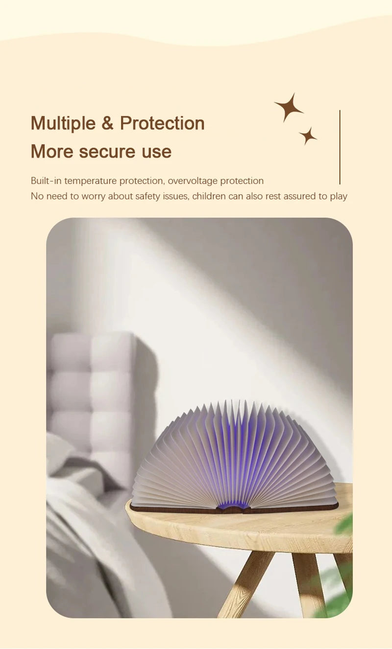 LED Wooden Book Lamp Creative USB Foldable Reading Light Children Birthday Holiday Gift Bedroom Bedside Decoration Night Light