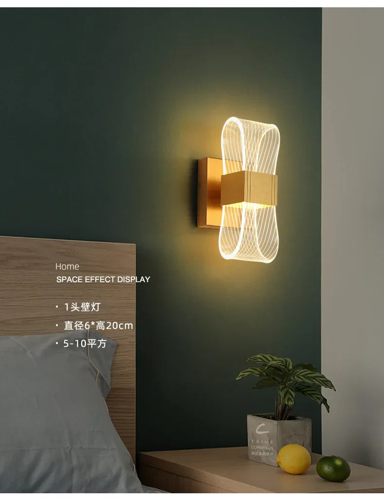 Nordic Luxury Wall Lamp LED Bedside Lamp Aluminum Wall Light Modern Living Room Background Wall Decorative Light