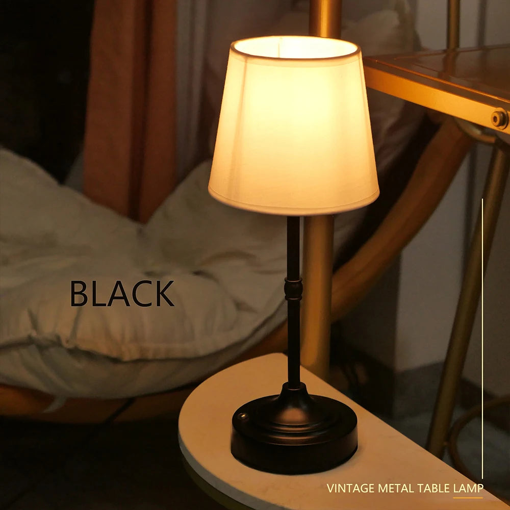Fabric Desk Lamp Rechargeable Touch Table Lamp Replaceable E12 Bulb 2700K For Restaurant Hotel Room Bedside Decor Lighing