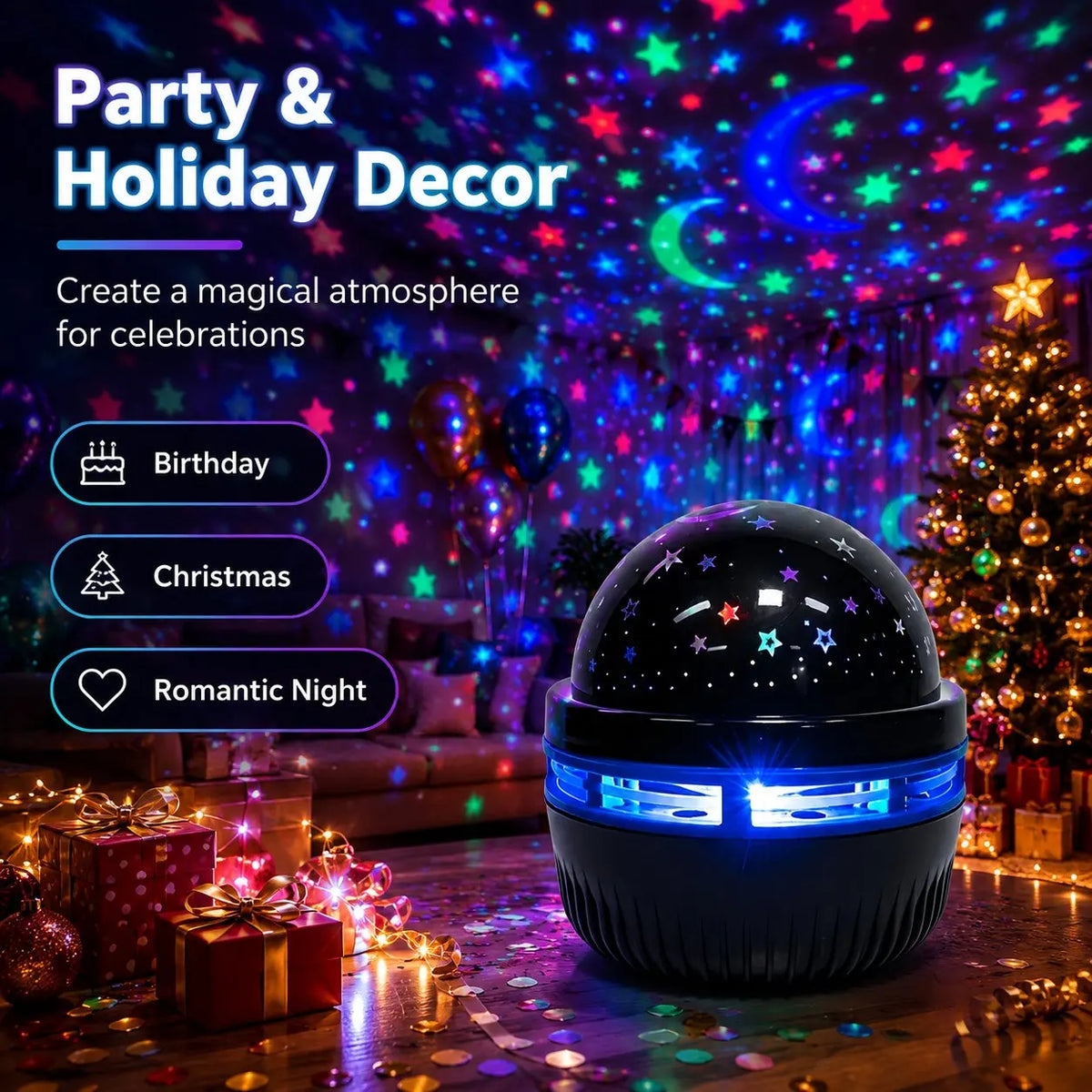 Starry Sky Projector Lamp RGB Galaxy Light Moon Star LED Night Lamp USB Ambient Light Bedroom Home Party Decoration