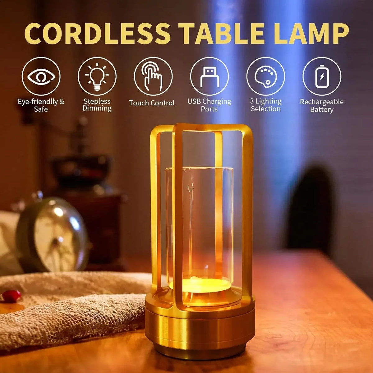 GGbingo Rechargeable Wireless Table Lamp LED Touch Sensor Desktop Night Light Reading Lamp for Hotel Bar Bedroom Decor Light