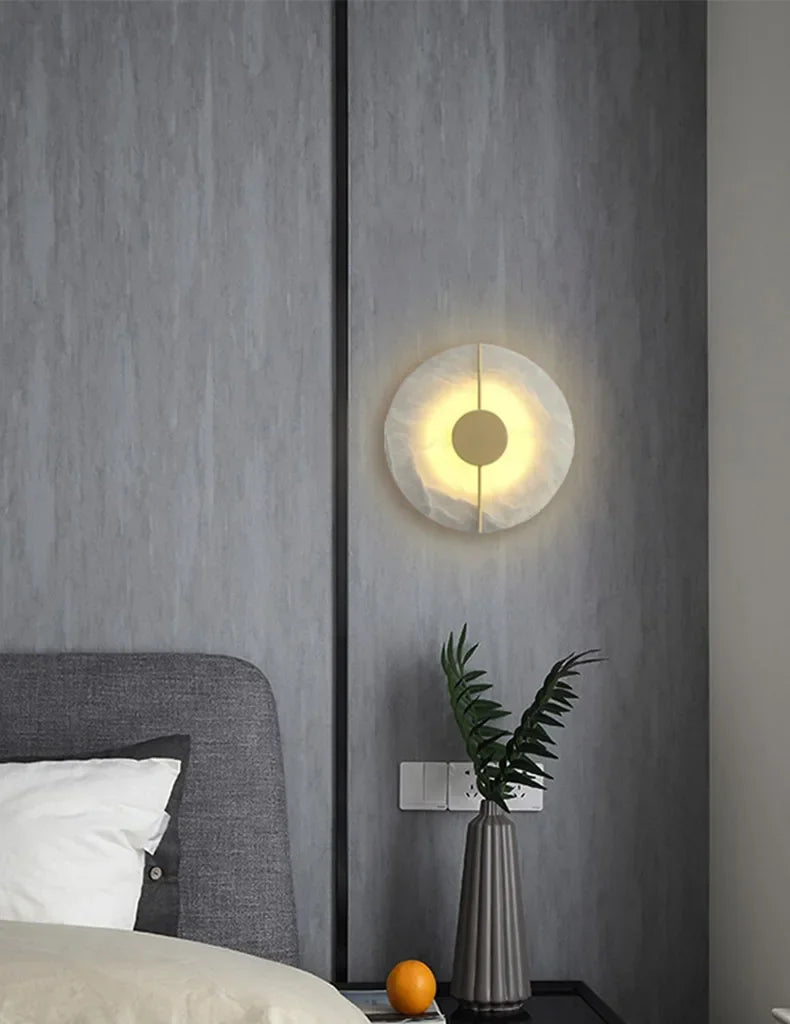 Modern Luxury Creative Natural Marble Copper Wall Light - Alabaster Marble Wall Sconce for Bedroom Bedside Living Room Aisle