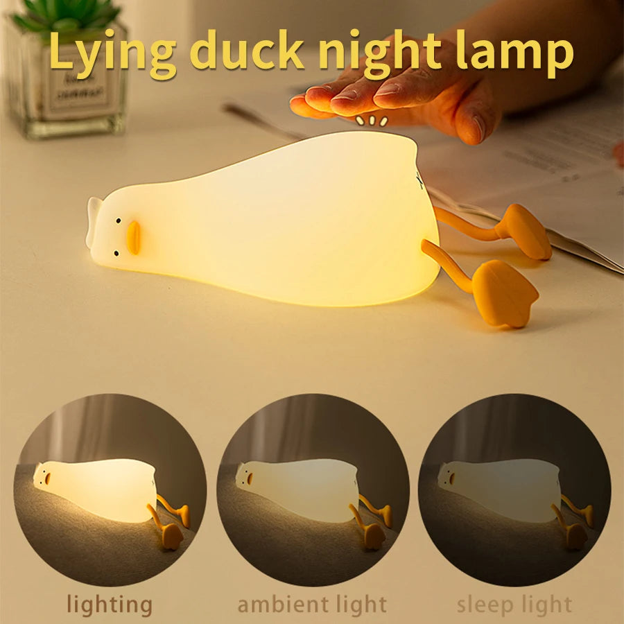 Duck Rechargeable LED Night Light Pat Silicone Lamp Bedside Cartoon Cute Children Nightlights for Home Room Decor Birthday Gift