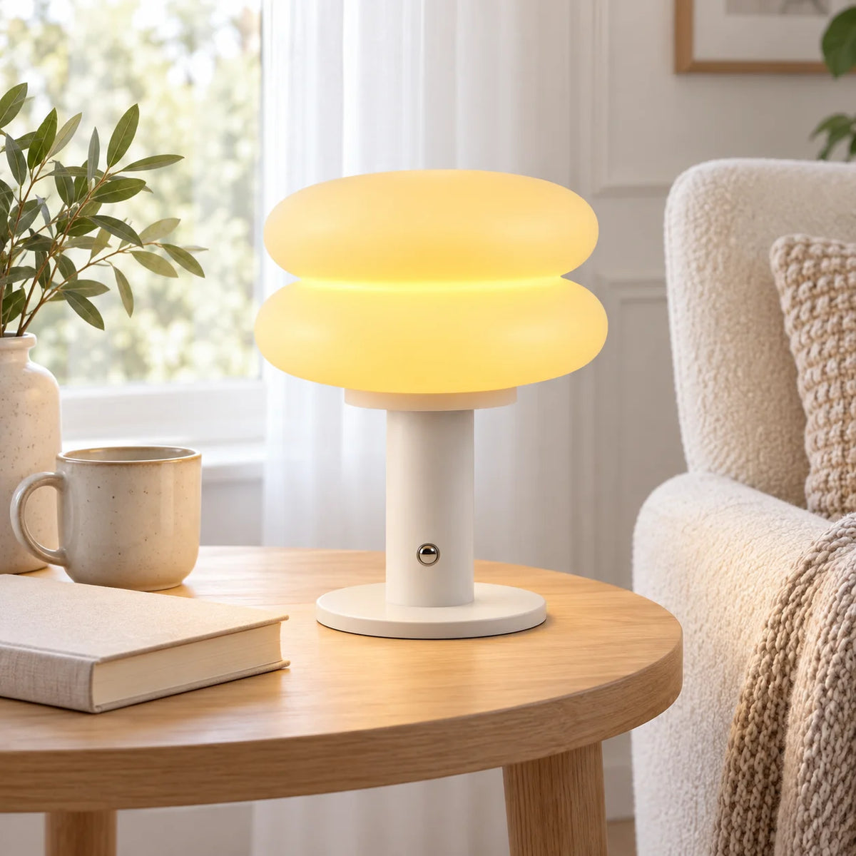 Bauhaus Table Lamp Plastic Lampshade Bedroom Bedside Living Room Nordic Mushroom Lamp 9-Level Brightness Dimming Ambient Light