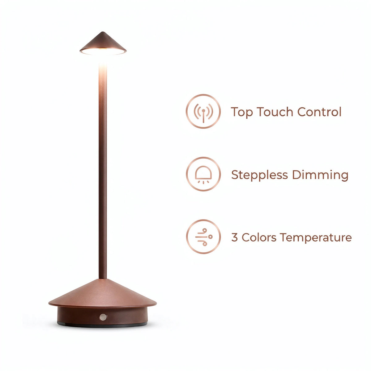 GGbingo Rechargeable Table LED Lamp Touch Sensor  Desk Lamp for Restaurant Bar Bedroom 3 Color Temperatures Stepless Dimming