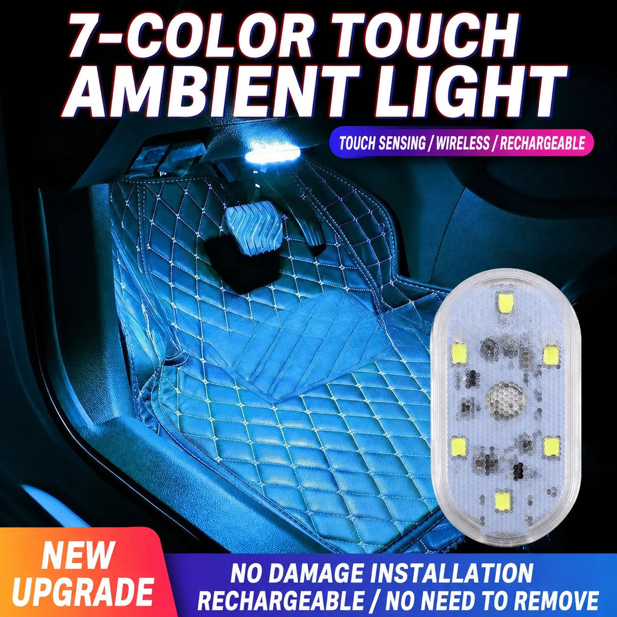 LED Touch Light Mini Wireless Car Interior Lighting Auto Roof Ceiling Reading Lamp for Door Foot Trunk Storage Box USB Charging