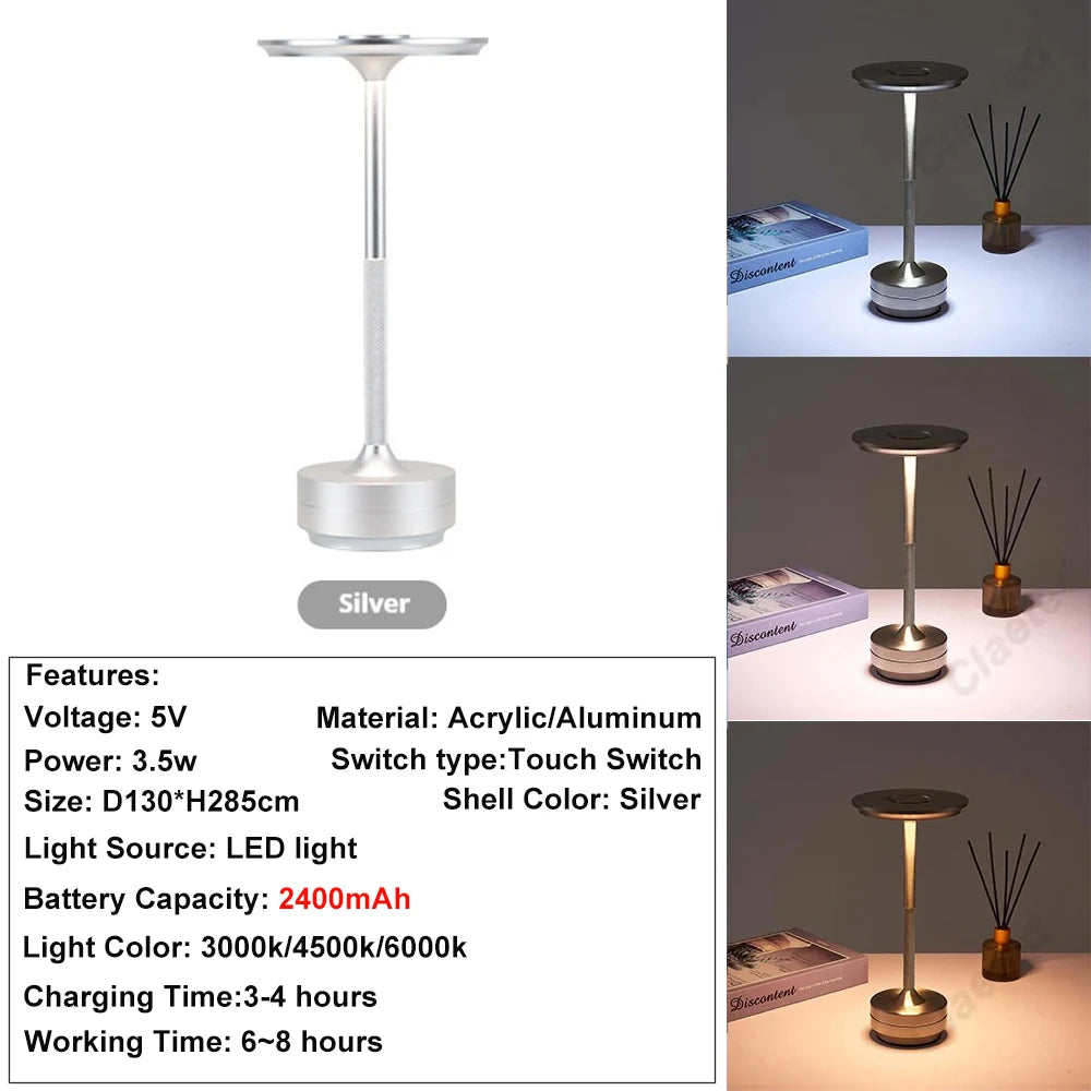 GGbingo Rechargeable Wireless Table Lamp LED Touch Sensor Desktop Night Light Reading Lamp for Hotel Bar Bedroom Decor Light