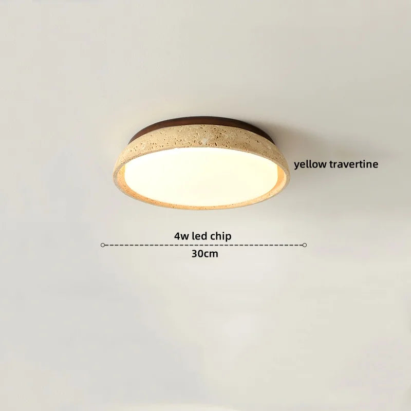 IWHD Natural Stone LED Ceiling Light Decoration Wabi-sabi Wind Aisle Corridor Living Room Modern Ceiling Lamp Yellow Travertine