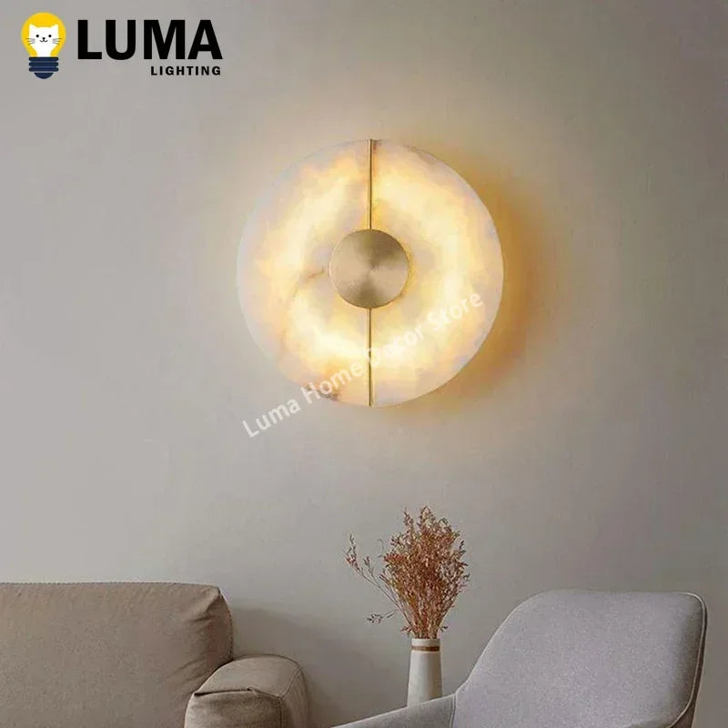 Modern Luxury Creative Natural Marble Copper Wall Light - Alabaster Marble Wall Sconce for Bedroom Bedside Living Room Aisle