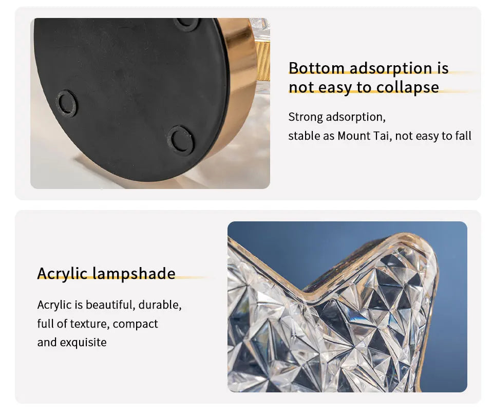 LED Moon Night Light USB Charging Touch Control Diamond Crystal Desk Lamp Bedside Ambient Table for Home Bedroom Decoration