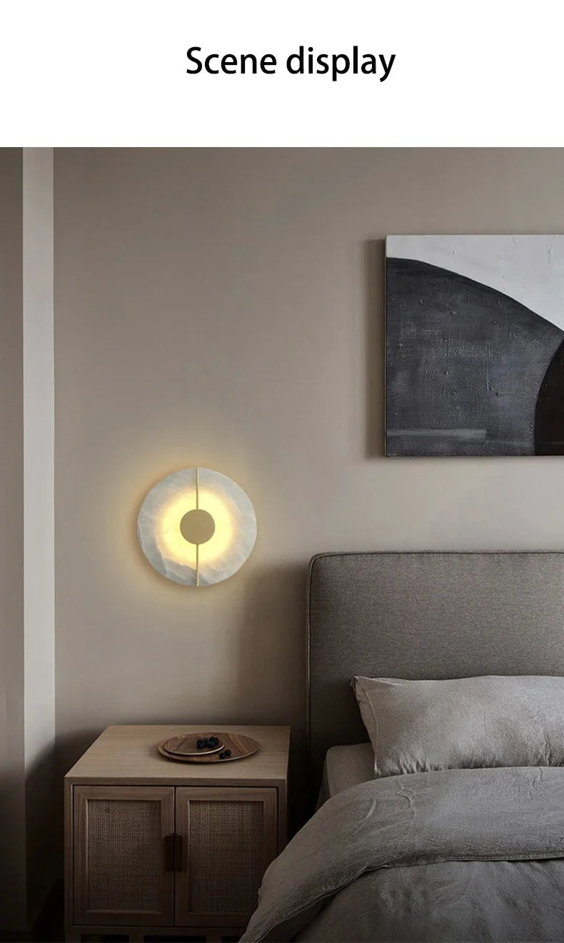 Modern Luxury Creative Natural Marble Copper Wall Light - Alabaster Marble Wall Sconce for Bedroom Bedside Living Room Aisle