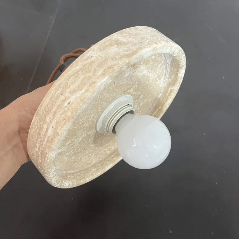 Natural Stone Pendant Light with E27 Bulb Travertine Hanging Lamp Ceiling Suspension for Kitchen Living Dining Room Bedroom