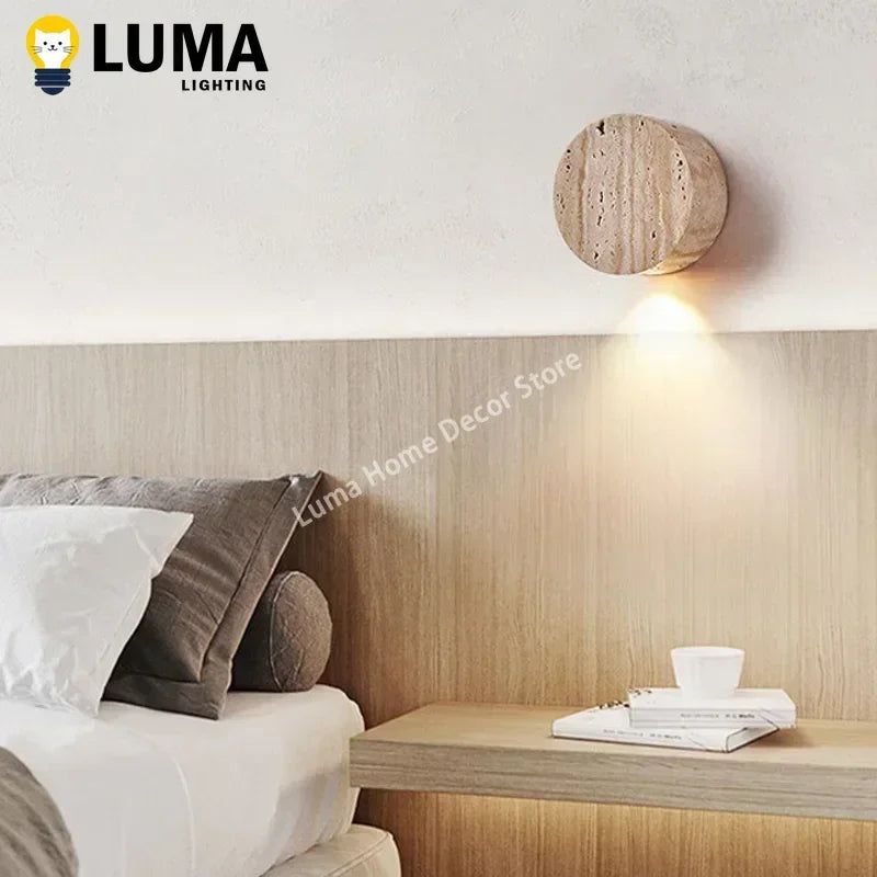 Luma Wabi-Sabi Yellow Travertine Wall Light, Natural Stone LED Wall Sconce Lamp For Bedroom Bedside Aisle Stair Restaurant