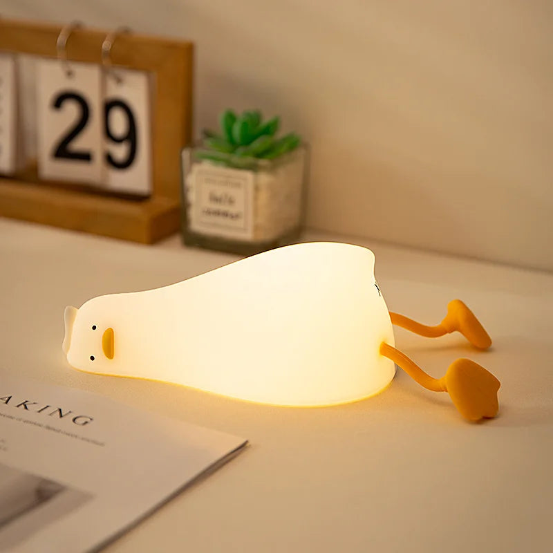 Duck Rechargeable LED Night Light Pat Silicone Lamp Bedside Cartoon Cute Children Nightlights for Home Room Decor Birthday Gift