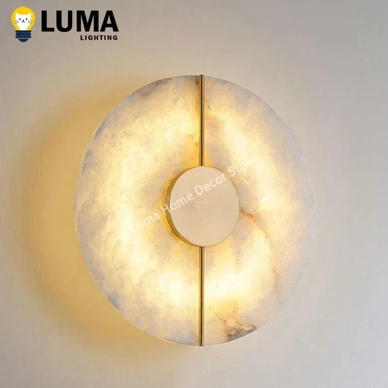 Modern Luxury Creative Natural Marble Copper Wall Light - Alabaster Marble Wall Sconce for Bedroom Bedside Living Room Aisle