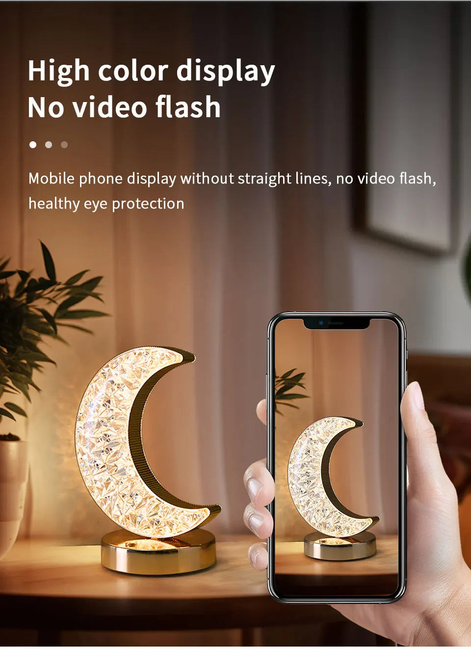LED Moon Night Light USB Charging Touch Control Diamond Crystal Desk Lamp Bedside Ambient Table for Home Bedroom Decoration
