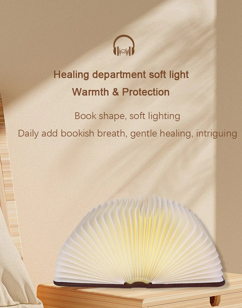 LED Wooden Book Lamp Creative USB Foldable Reading Light Children Birthday Holiday Gift Bedroom Bedside Decoration Night Light