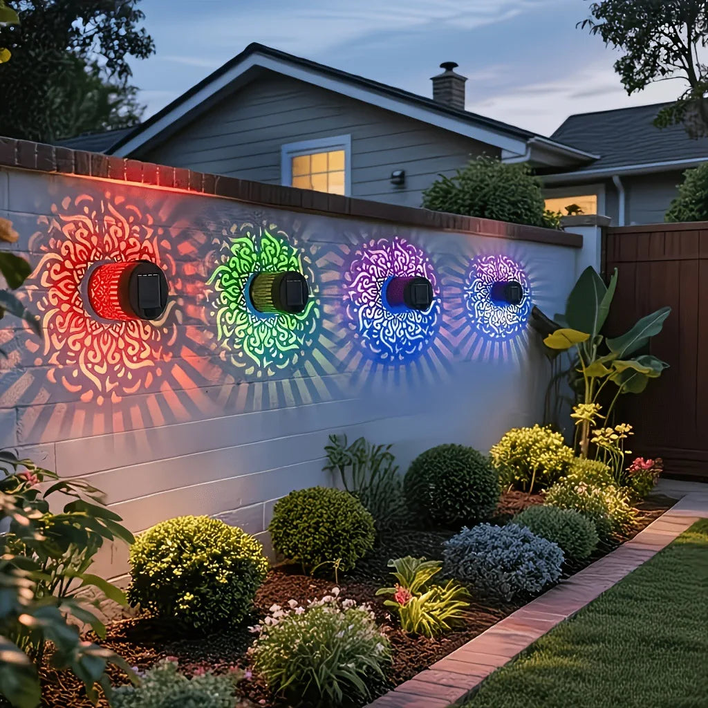 Solar Mandala Wall Lamp Outdoor LED Waterproof Fence Lamp for Garden Lawn Estate Porch Corridor Courtyard Decoration Wall Light