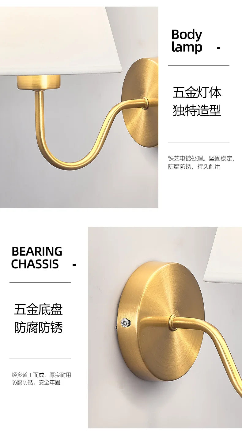 Modern Fabric Wall Lamps Retro Bedside Wall Lamp Living Room Wall Lights Simple Loft Wall Sconce Lighting Fixture AC85-265V E27