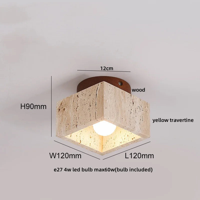 IWHD Natural Stone LED Ceiling Light Decoration Wabi-sabi Wind Aisle Corridor Living Room Modern Ceiling Lamp Yellow Travertine