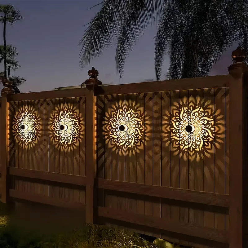 Solar Mandala Wall Lamp Outdoor LED Waterproof Fence Lamp for Garden Lawn Estate Porch Corridor Courtyard Decoration Wall Light