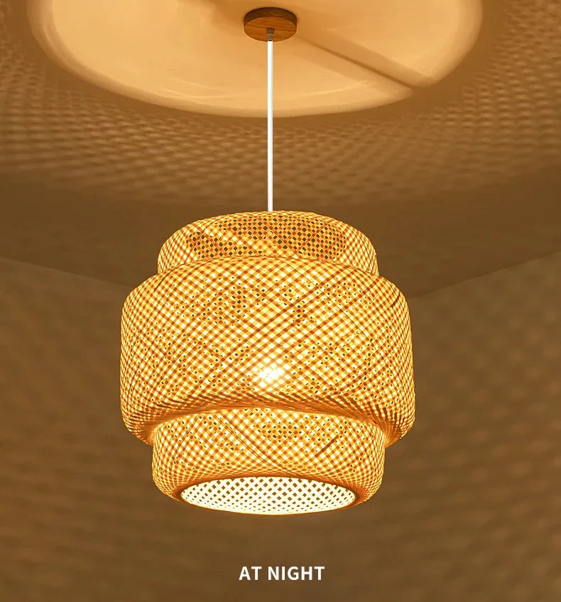 Hand Knitted Chinese Style Weaving Hanging Lamps 18/19/30cm Bamboo Pendant Lamp Restaurant Home Decor Lighting Fixtures