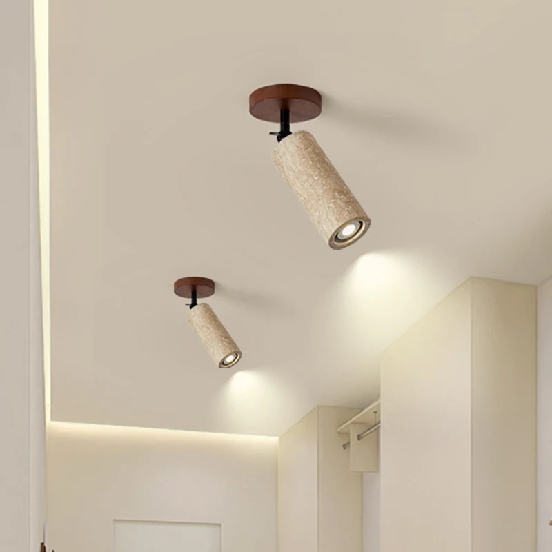 IWHD Natural Stone LED Ceiling Light Decoration Wabi-sabi Wind Aisle Corridor Living Room Modern Ceiling Lamp Yellow Travertine