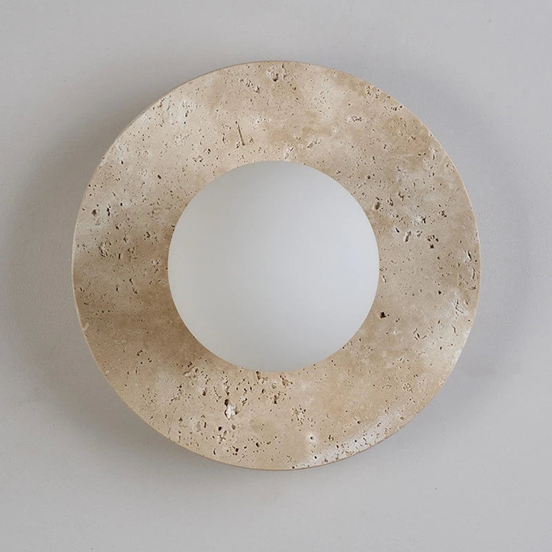 IWHD Modern LED Wall Lamp Yellow Travertine Glass Lampshade Wall Light Indoor Room Decoration Bedside Lighting Applique Murale