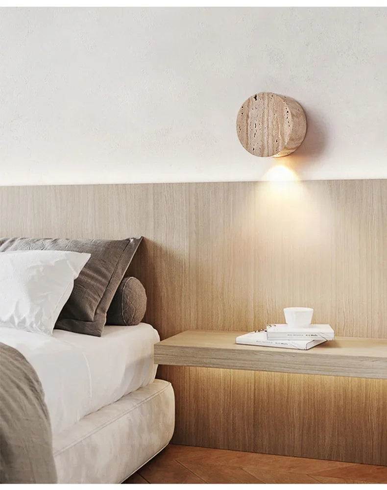 Luma Wabi-Sabi Yellow Travertine Wall Light, Natural Stone LED Wall Sconce Lamp For Bedroom Bedside Aisle Stair Restaurant
