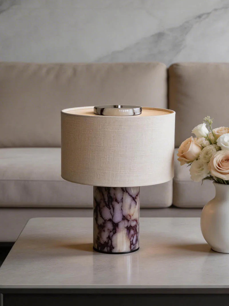 Lessa Marble-Style Table Lamp with Fabric Shade