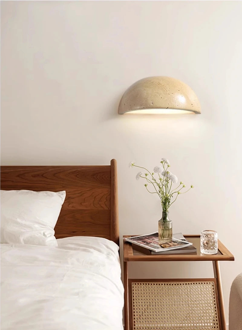 IWHD Modern LED Wall Lamp Yellow Travertine Glass Lampshade Wall Light Indoor Room Decoration Bedside Lighting Applique Murale