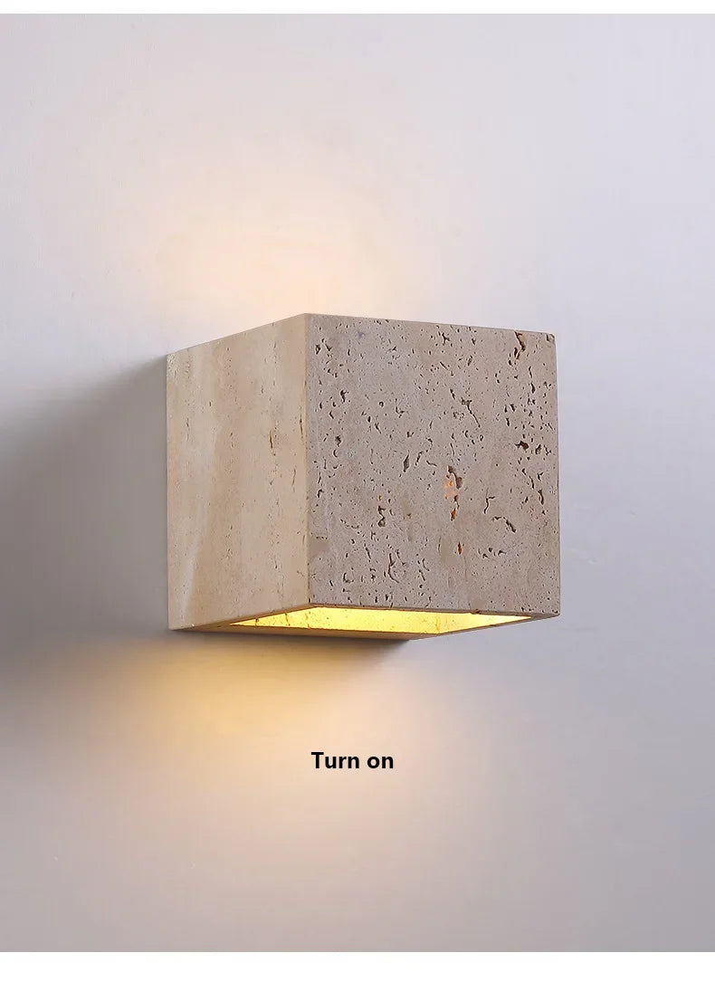 Luma Square Shape Yellow Travertine Wall Lamp for Outdoor Waterproof Courtyard Sconce Hallway Stairs Bathroom Stone Wall Lamp